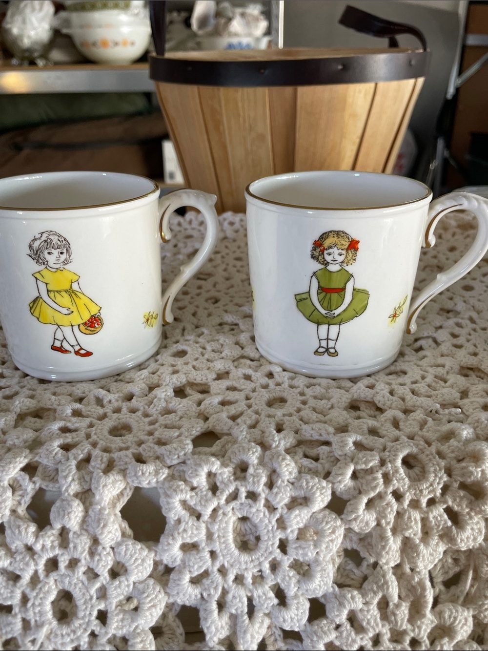Vintage Royal Worchester bone china cups Thursday Child & Sabbath Day Child